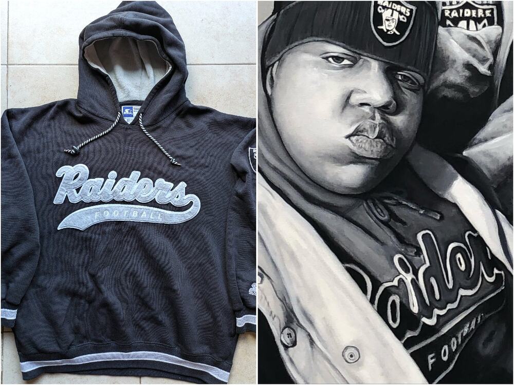 Raiders 90s STARTER hoodie BIGGIE Script L black Oakland NFL Pro vintage